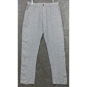 Alex Crane Cham Linen Pants Gray White 33 Striped Lines